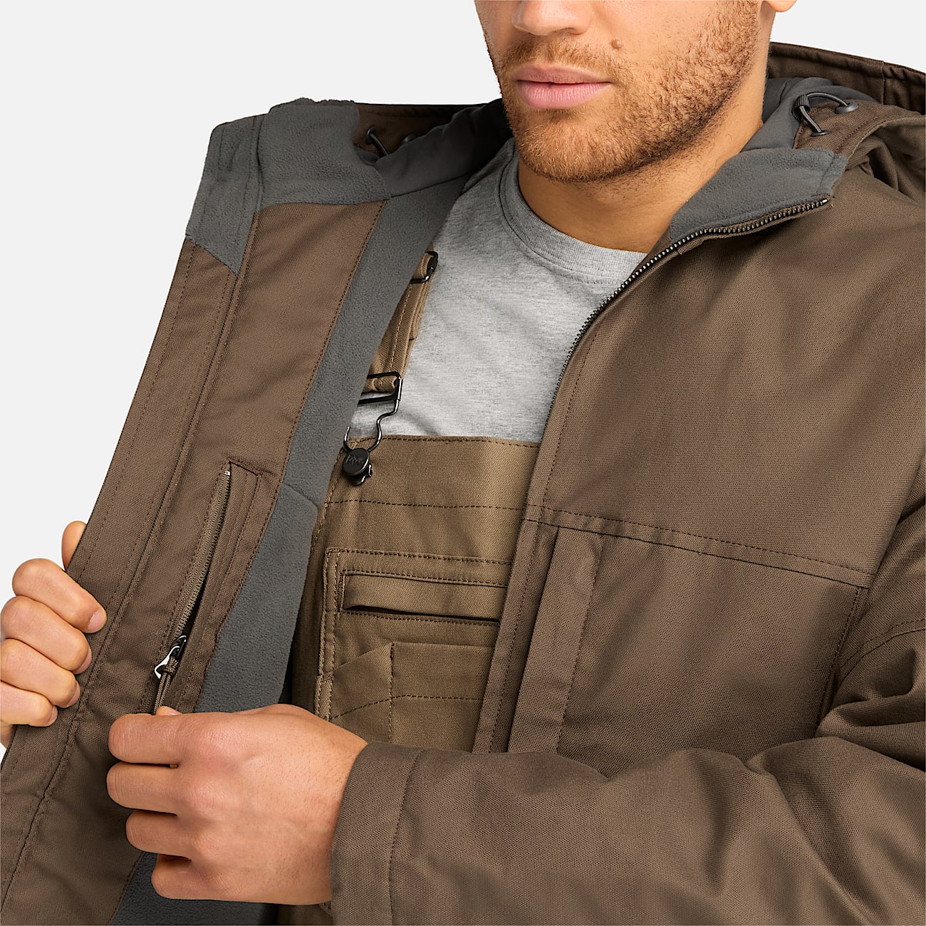 Mens Timberland PRO GritFlex Canvas Hooded Jacket TBL Dark Earth ALT3