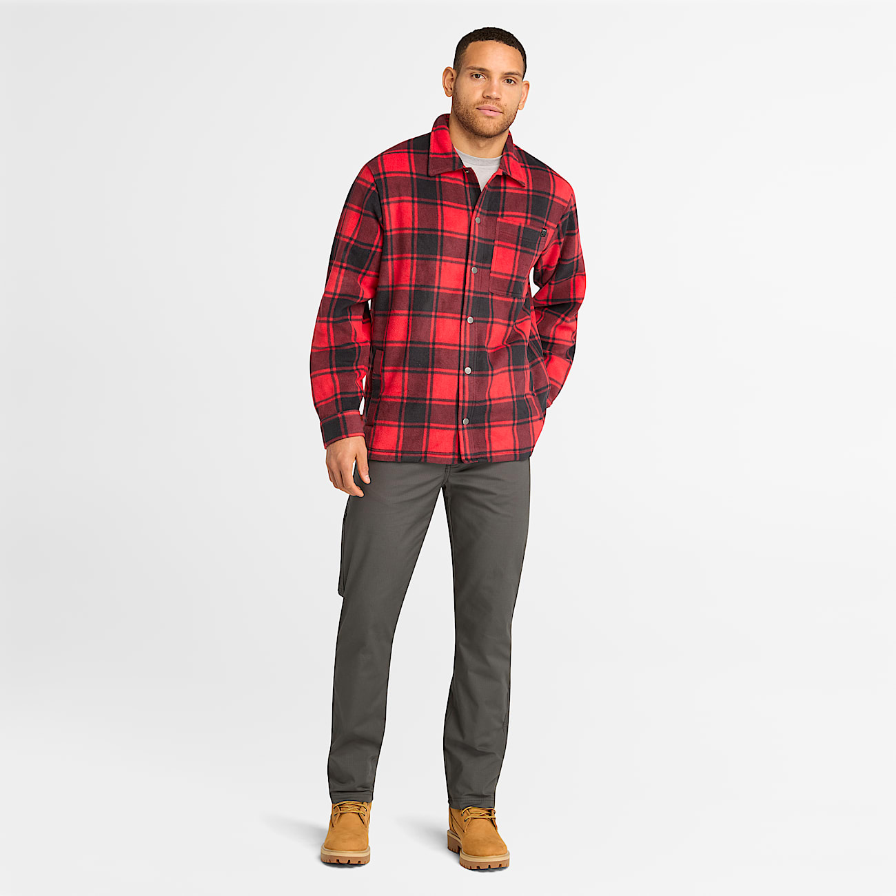 Mens Timberland PRO Gritman Check Heavyweight Fleece Shirt TBL Chili Pepper Tartan ALT1