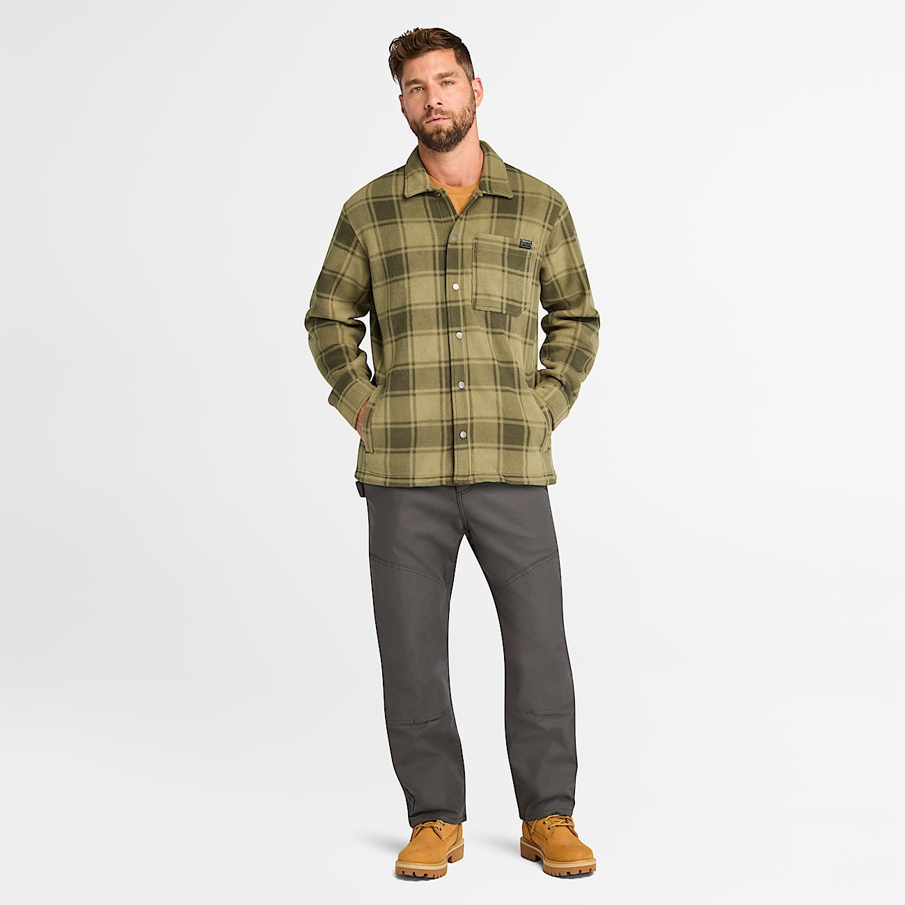 Mens Timberland PRO Gritman Check Heavyweight Fleece Shirt TBL Burnt Olive Tartan ALT1