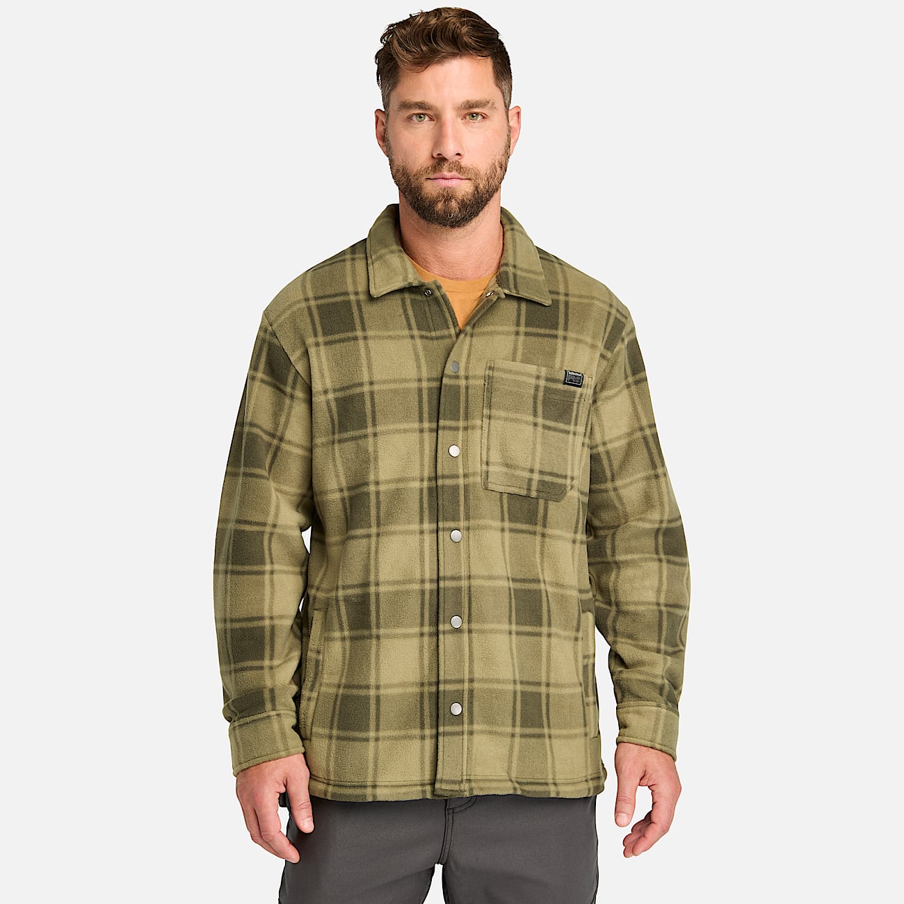 Mens Timberland PRO Gritman Check Heavyweight Fleece Shirt TBL Burnt Olive Tartan HERO