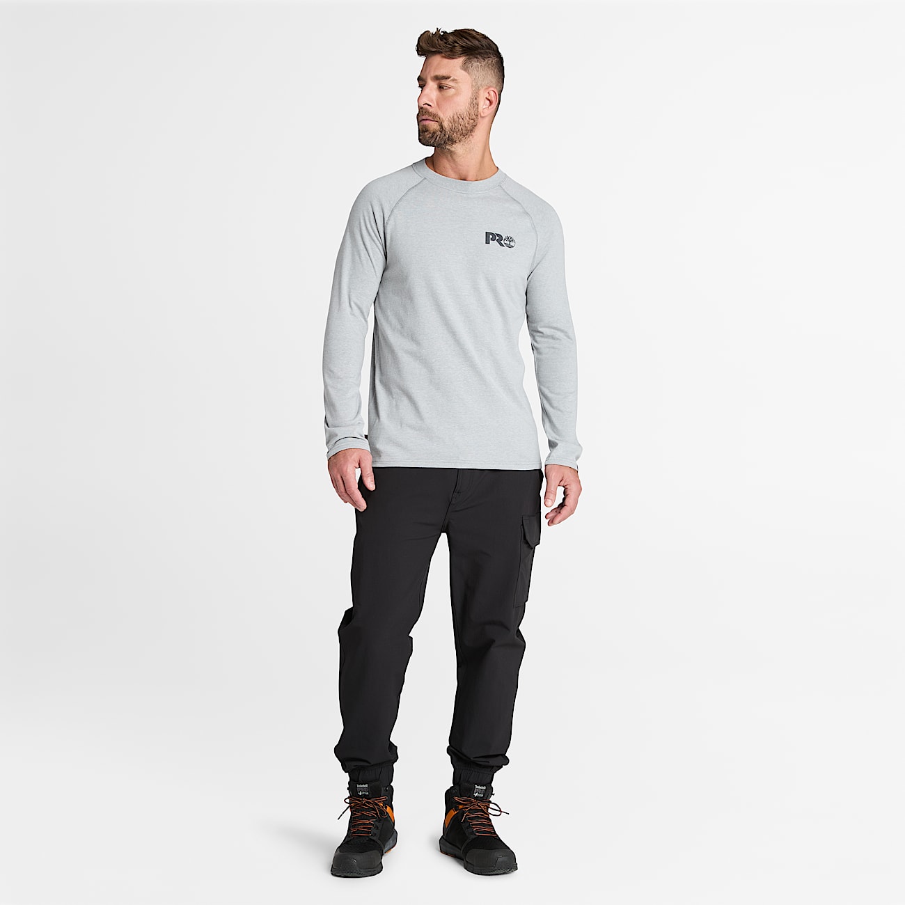 Mens Timberland PRO Core Reflective Logo LongSleeve TShirt TBL Medium Grey Heather ALT1