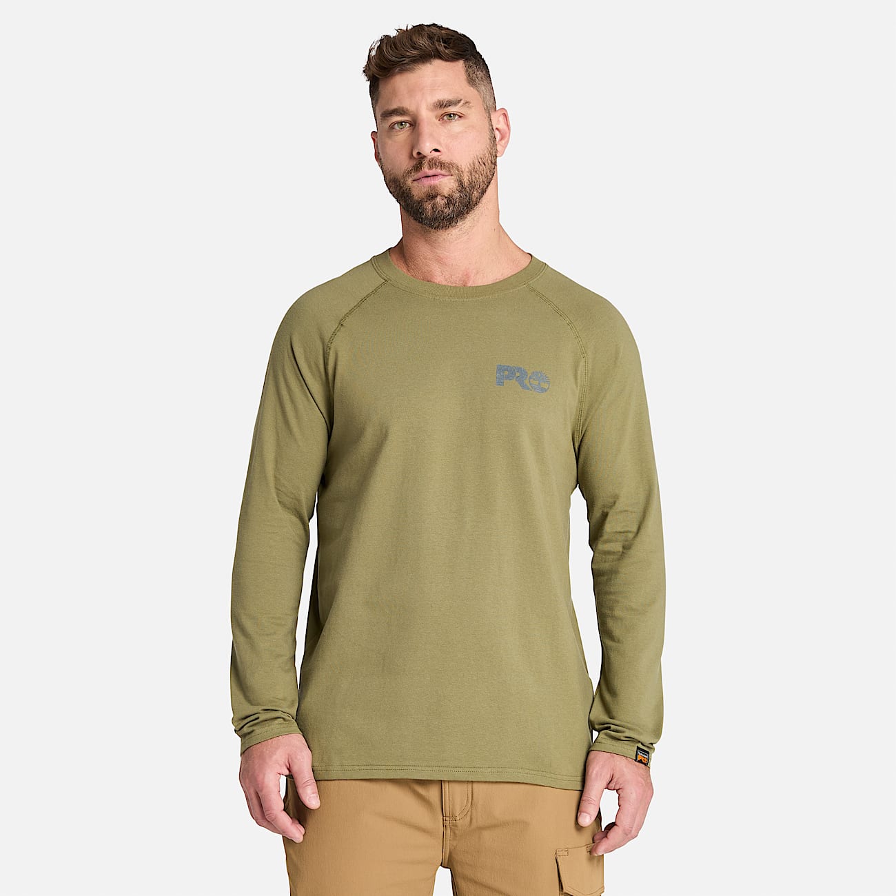 Mens Timberland PRO Core Reflective Logo LongSleeve TShirt TBL Burnt Olive HERO
