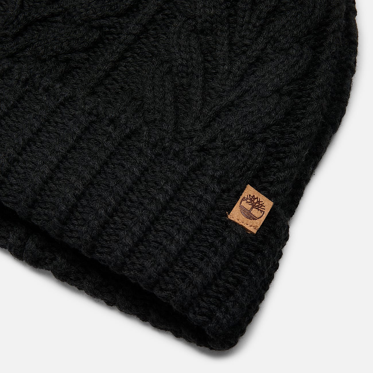 Womens Cable Beanie with Pom TBL Black ALT1