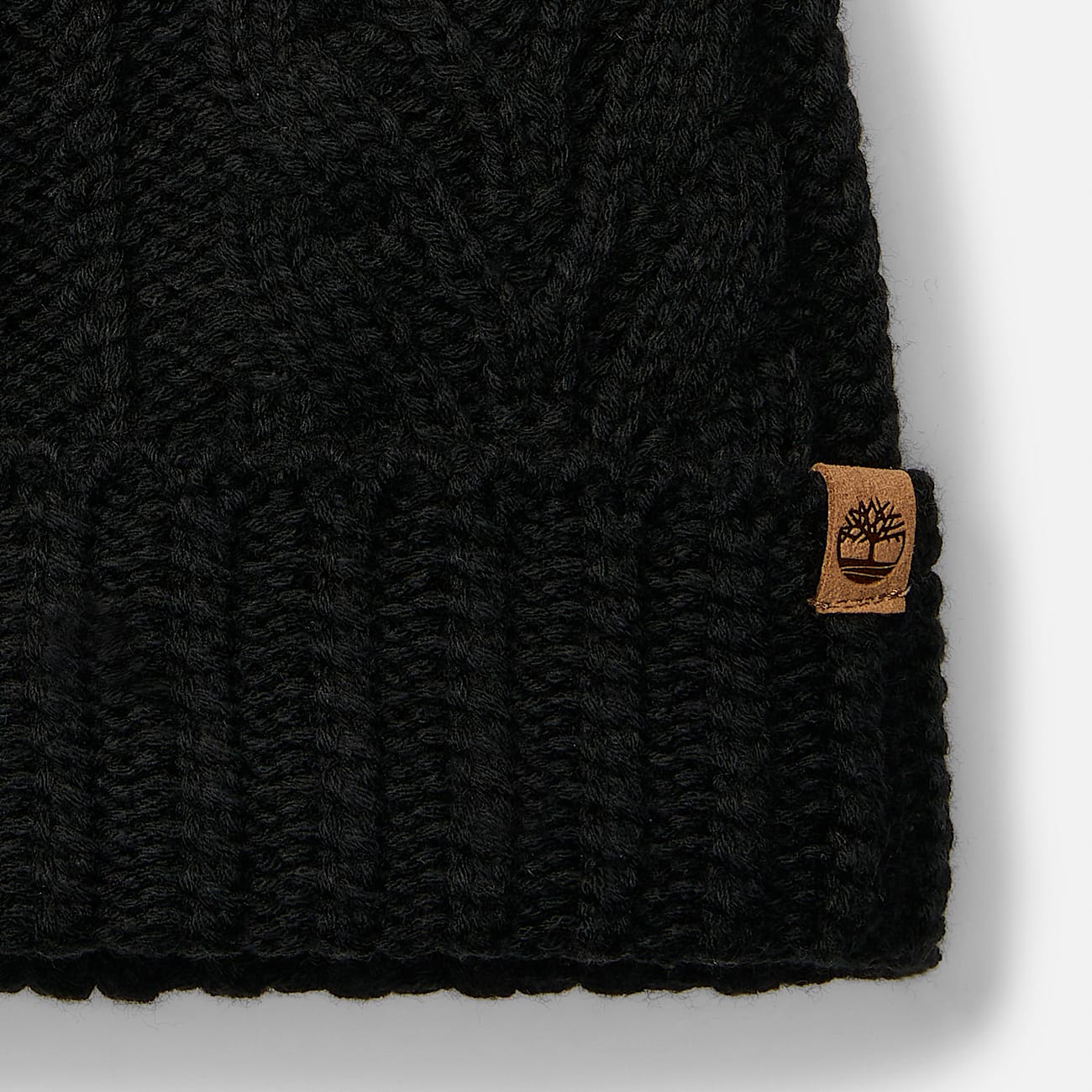 Womens Cable Beanie with Pom TBL Black ALT2