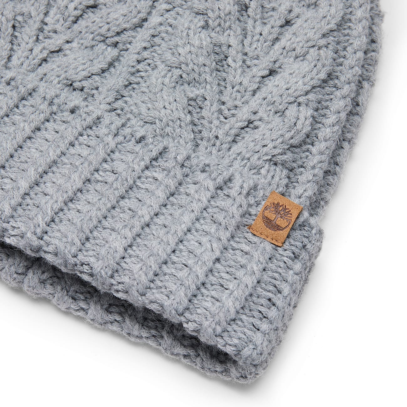 Womens Cable Beanie with Pom TBL Grey Heather ALT1