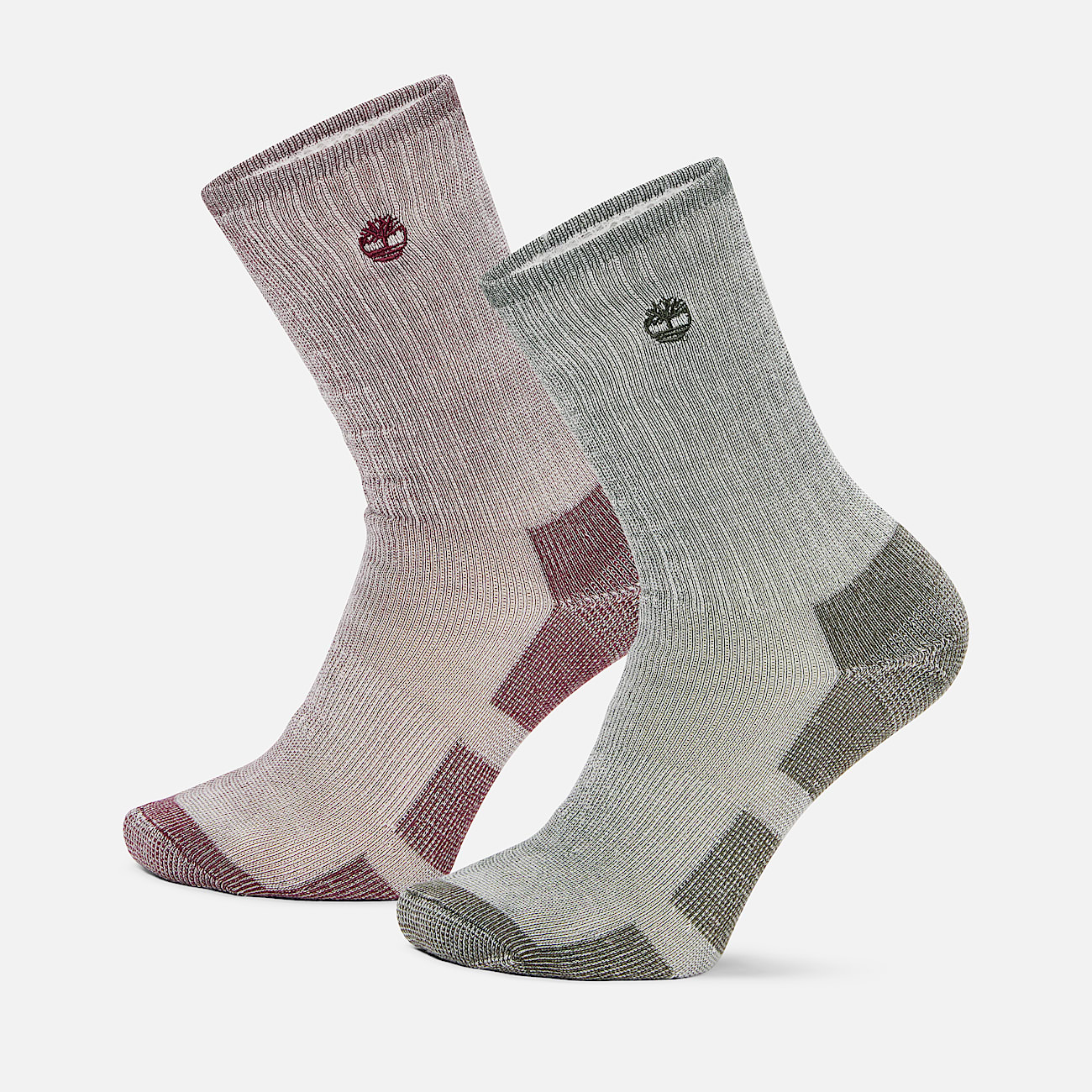 Mens Timberland 2Pack Kittery Full Cushion Boot Crew Sock TBL Burgundy HERO