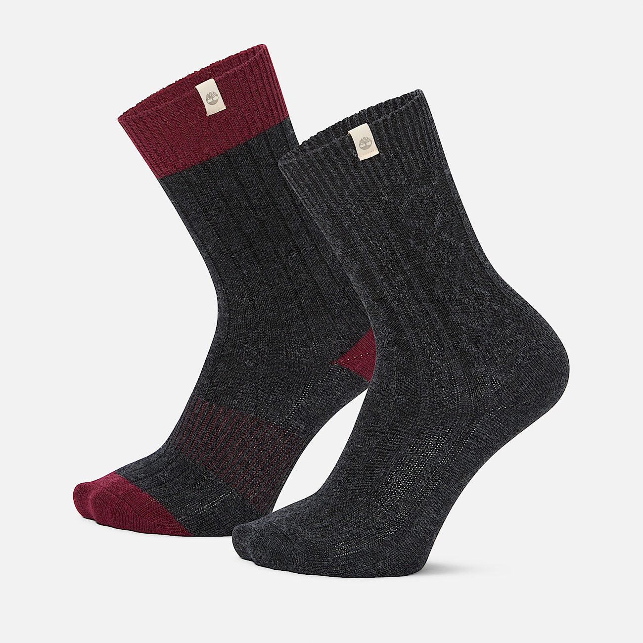 Mens Timberland 2Pack Cushioned Cable Knit Crew Sock TBL Dark Grey Heather HERO