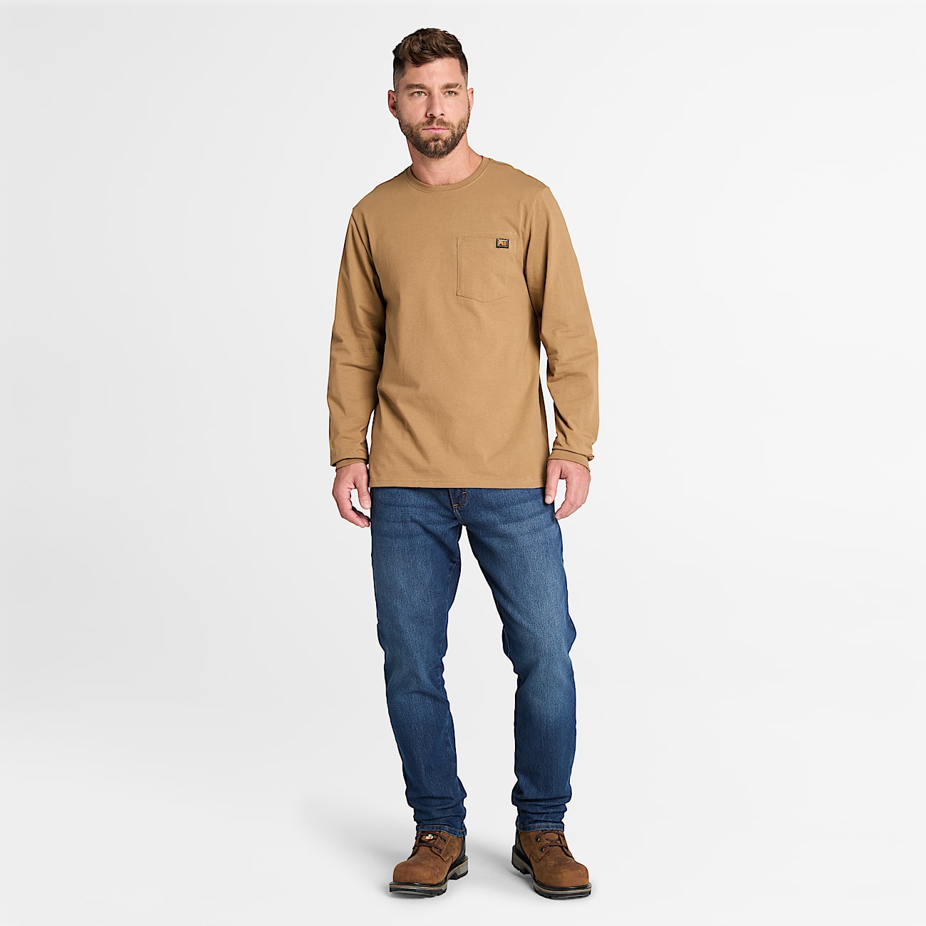 Mens Timberland PRO Core Pocket LongSleeve TShirt TBL Dark Wheat ALT1