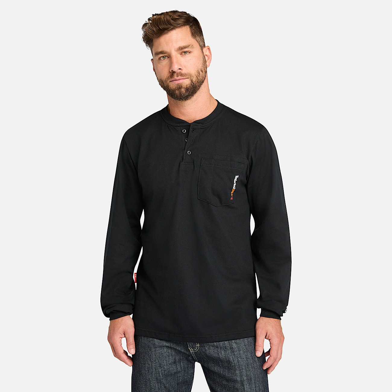 Camiseta henley manga larga para hombre resistente al fuego TBL Negro HERO