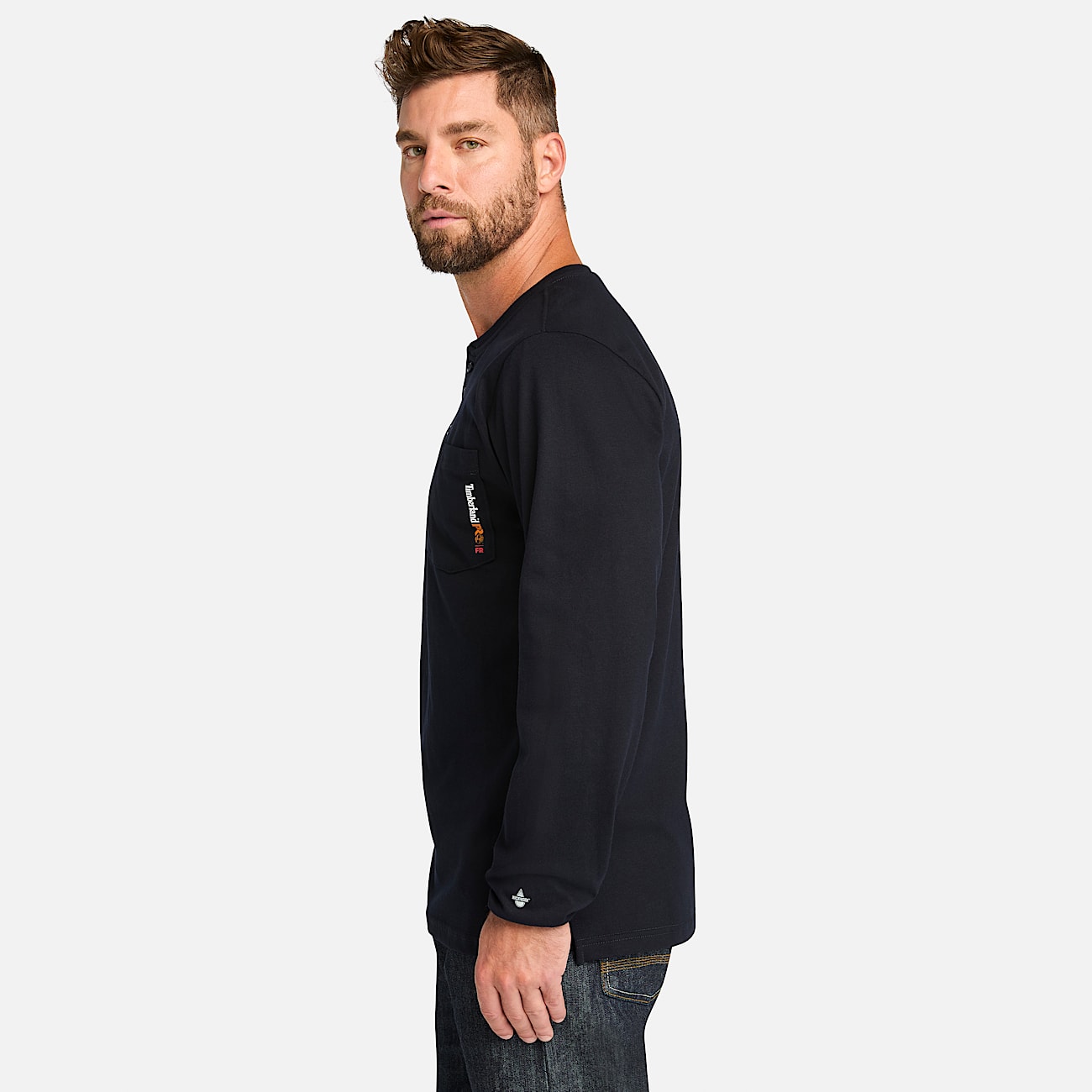 Mens Timberland PRO Cotton Core FlameResistant LongSleeve Henley TBL Navy ALT8
