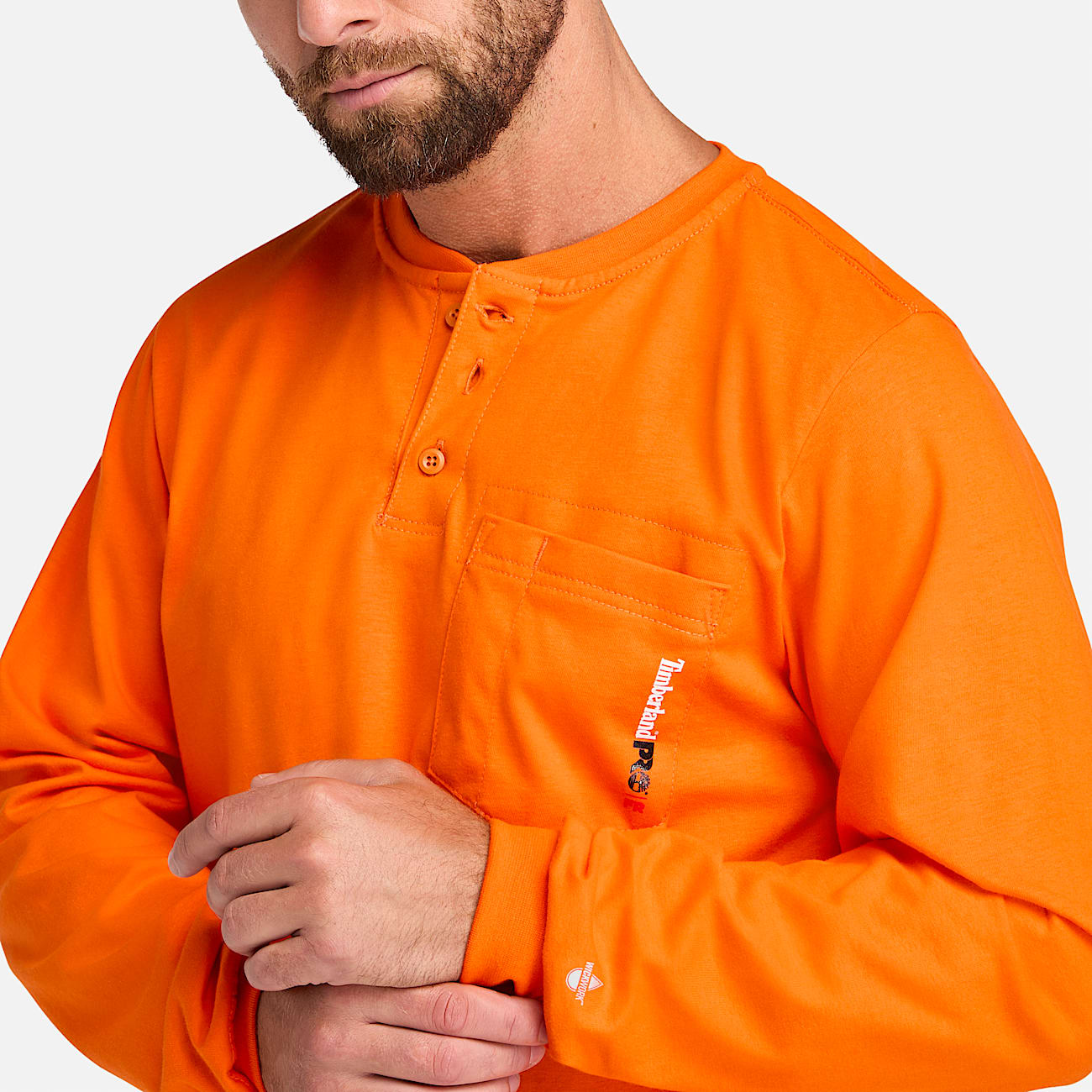 Tshirt henley manga larga para hombre resistente al fuego TBL Naranja brillante ALT2