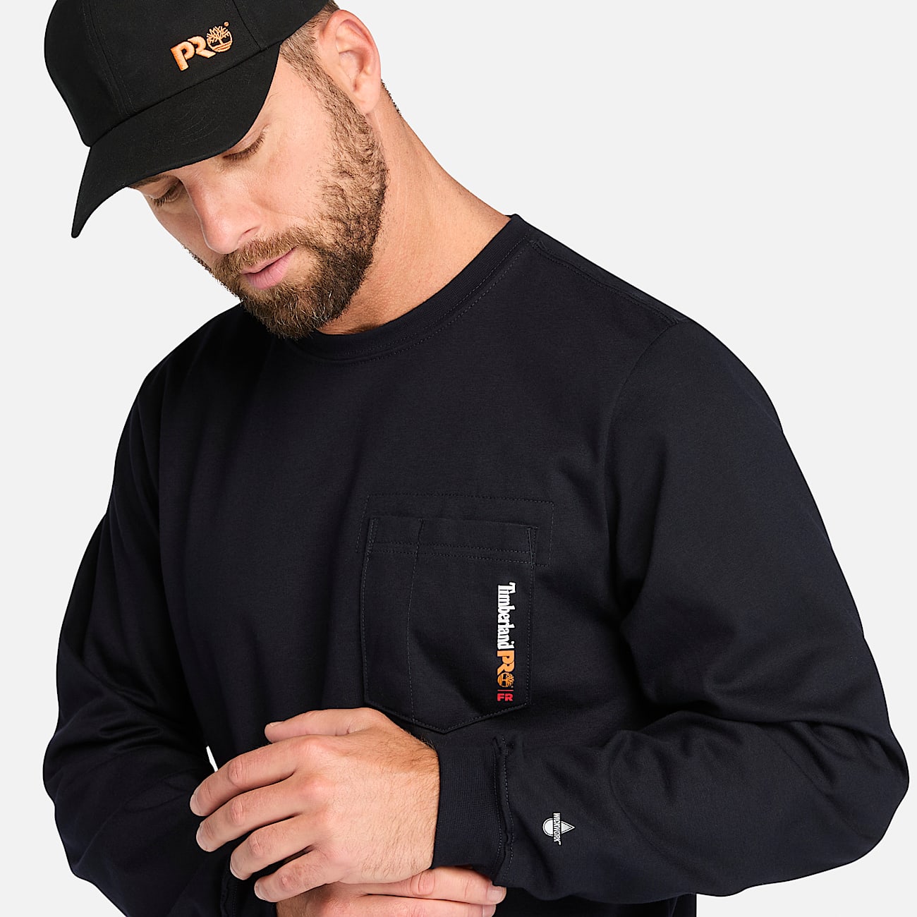 Mens Timberland PRO Cotton Core FlameResistant LongSleeve TShirt TBL Navy ALT2