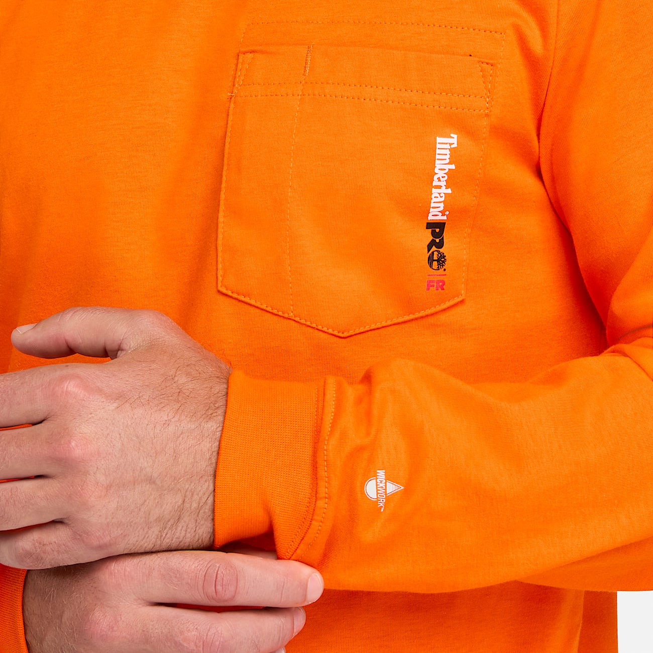 Mens Timberland PRO Cotton Core FlameResistant LongSleeve TShirt TBL Blaze Orange ALT2