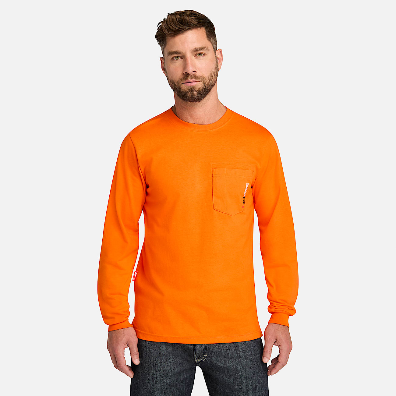 Mens Timberland PRO Cotton Core FlameResistant LongSleeve TShirt TBL Blaze Orange HERO