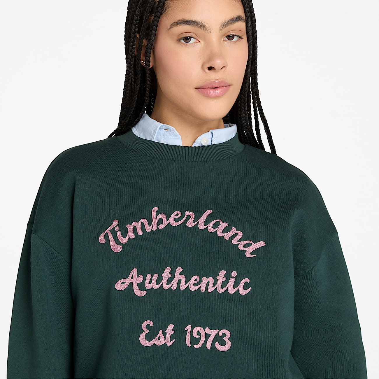 Womens Brushed Back Crewneck Sweatshirt TBL Dark Forest Green ALT2