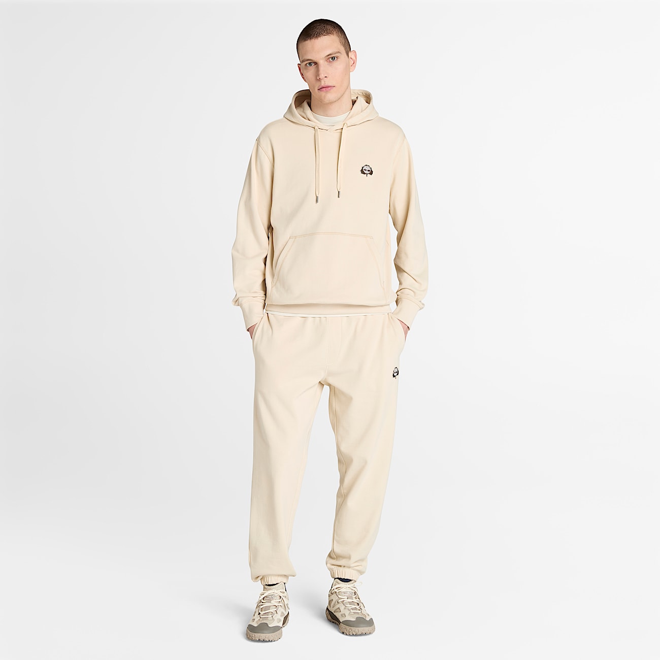 Mens Tree Logo Patch Hoodie TBL Light Beige ALT1