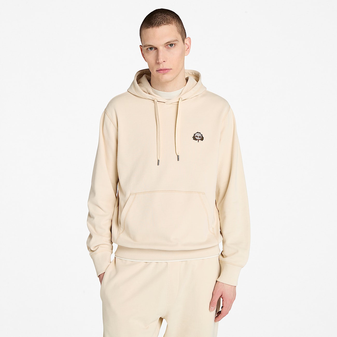 Mens Tree Logo Patch Hoodie TBL Light Beige HERO