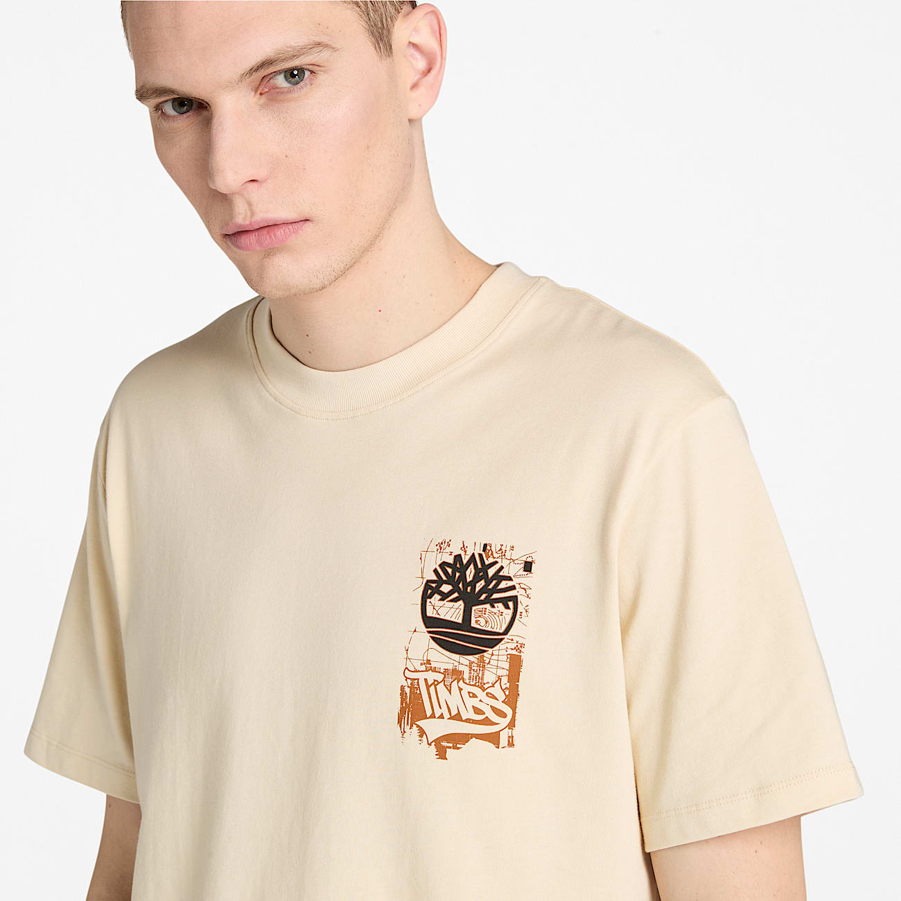 Mens Timberland Brand Carrier Slogan Back Graphic TShirt TBL Light Beige ALT2