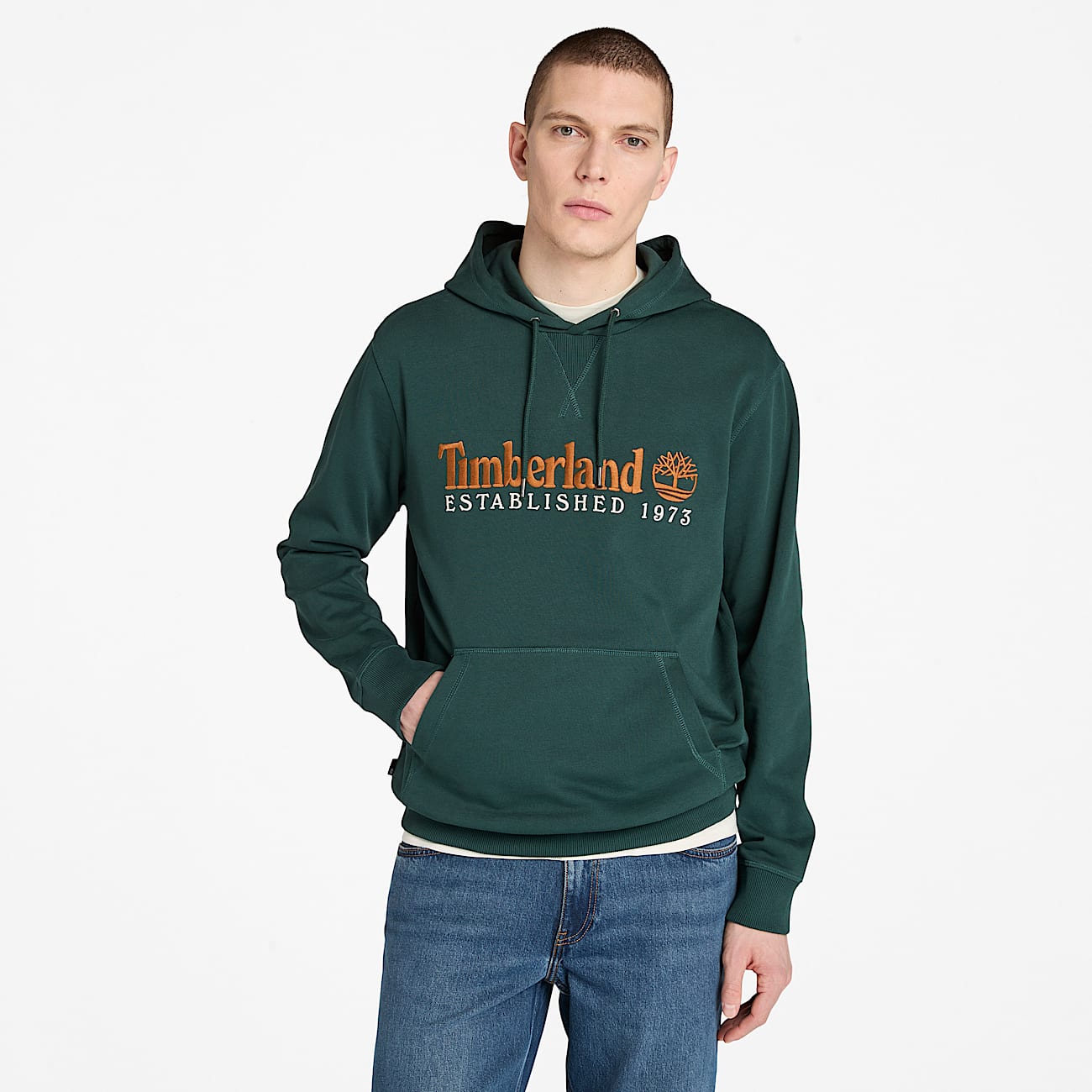 Mens Established 1973 Loopback Hoodie TBL Dark Forest Green HERO