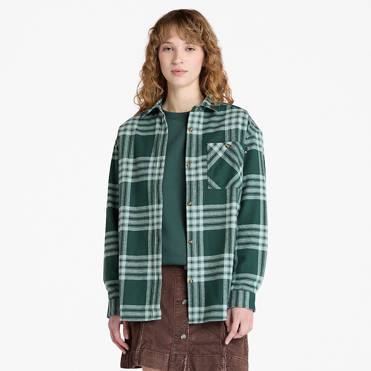 Womens Midweight Flannel Pocket Shirt TBL Dark Forest Green HERO