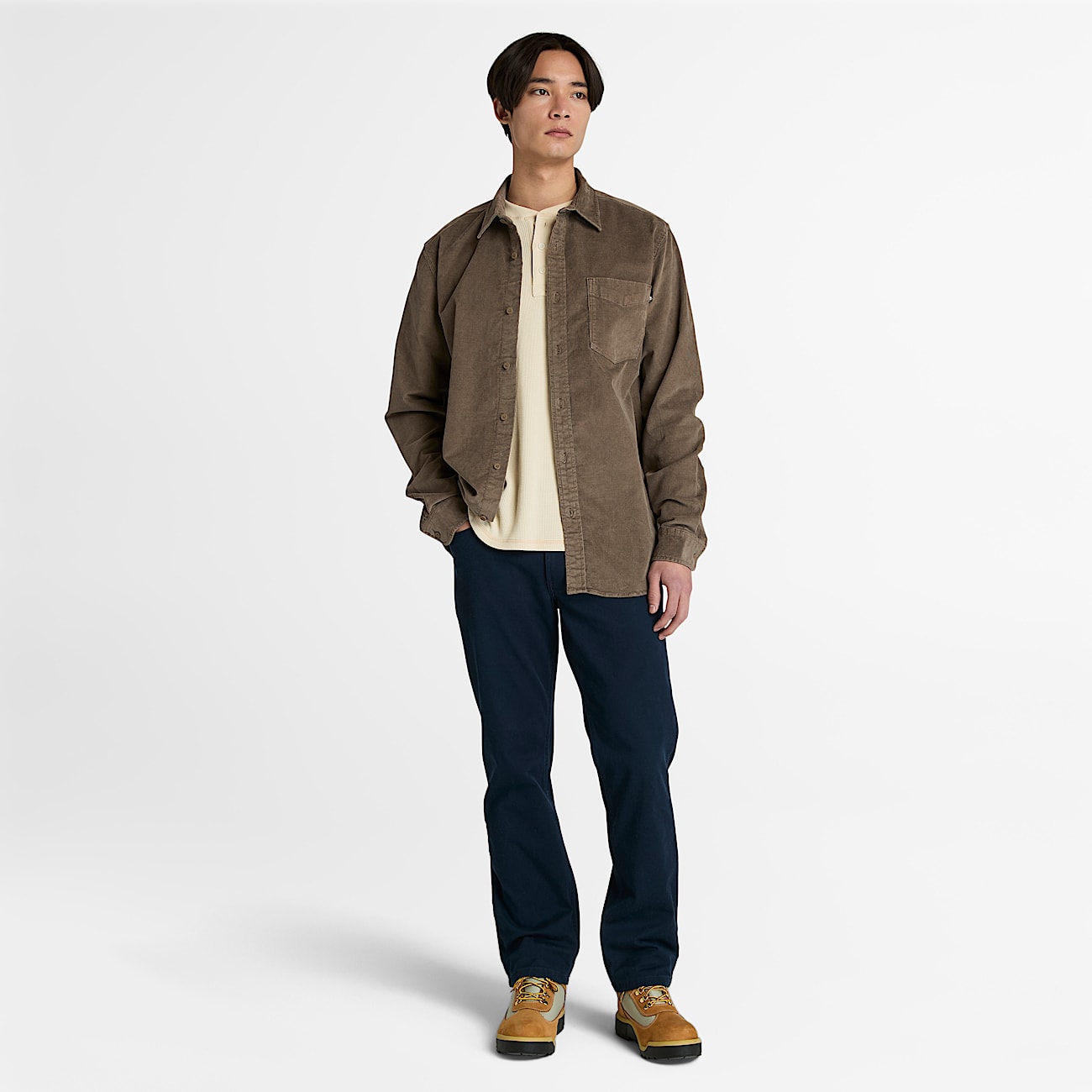 Mens Wharf River Waffle Henley LongSleeve Polo Shirt TBL Light Beige ALT1