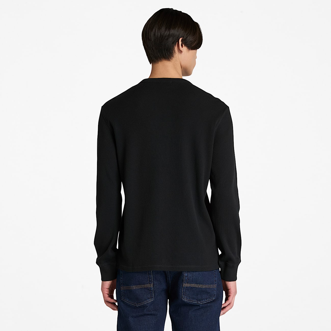 Mens Wharf River Waffle LongSleeve Polo Shirt TBL Black ALT9