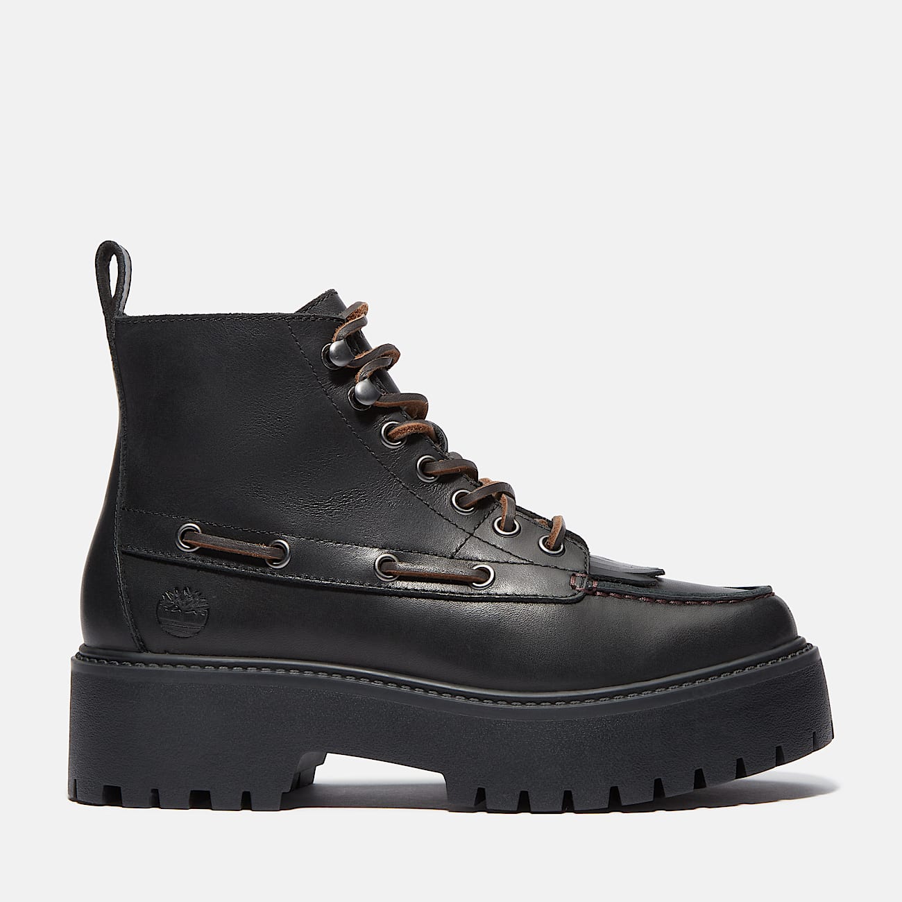 Womens Stone Street Platform Kiltie Boot TBL Black FullGrain HERO