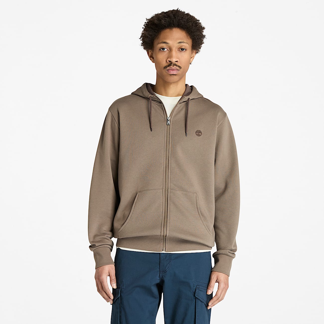 Mens Oyster River Brushed Back Zip Hoodie TBL Medium Brown HERO