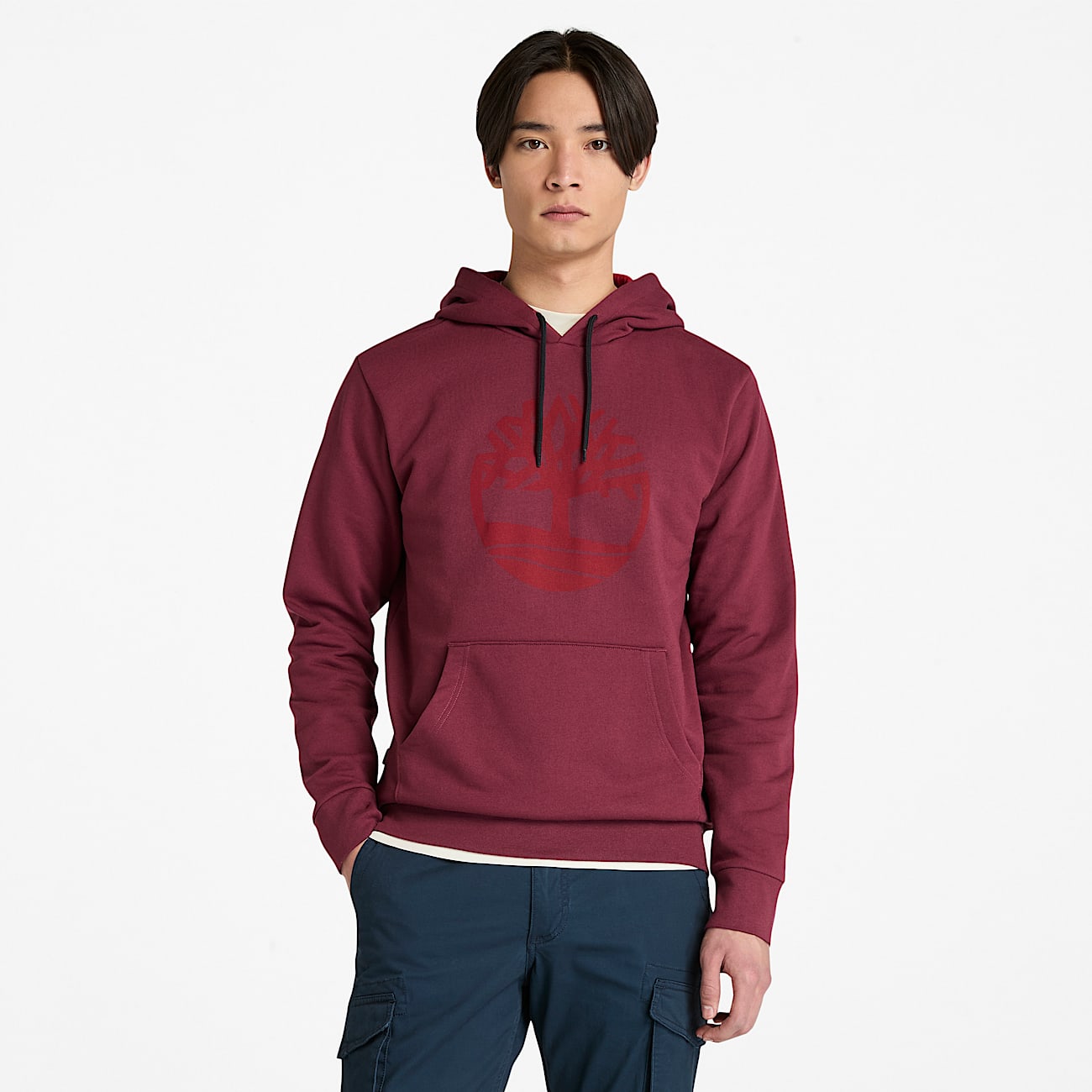 Mens Northwood Tree Logo Brushed Back Hoodie TBL Burgundy HERO