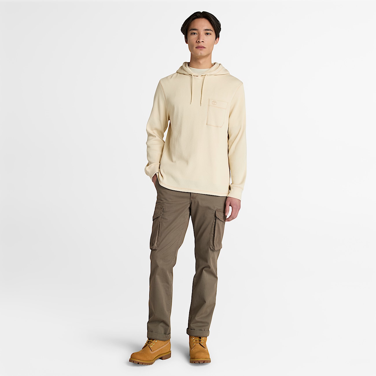 Mens Wharf River Waffle Hoodie TBL Natural ALT1