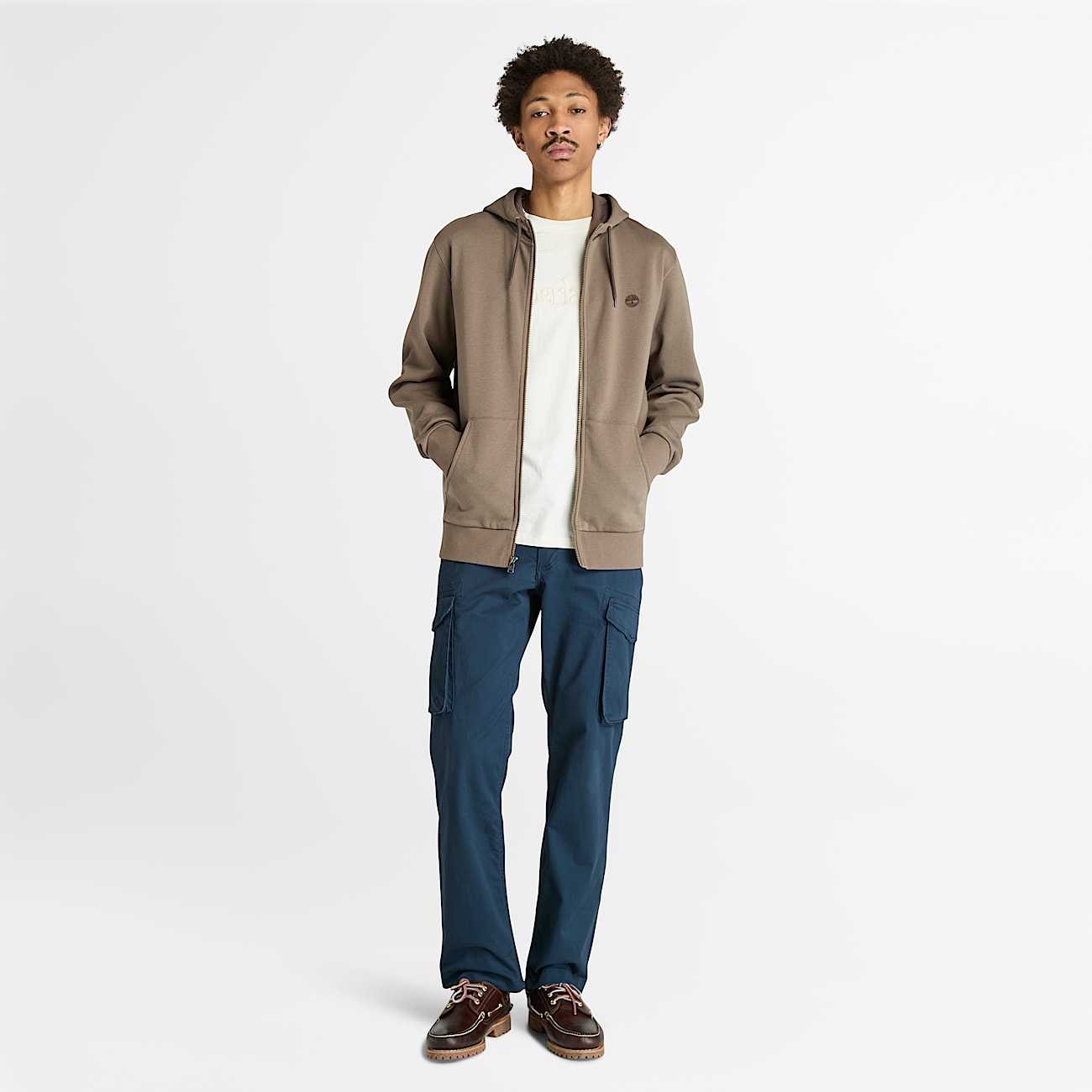 Mens Oyster River Brushed Back Zip Hoodie TBL Medium Brown ALT1