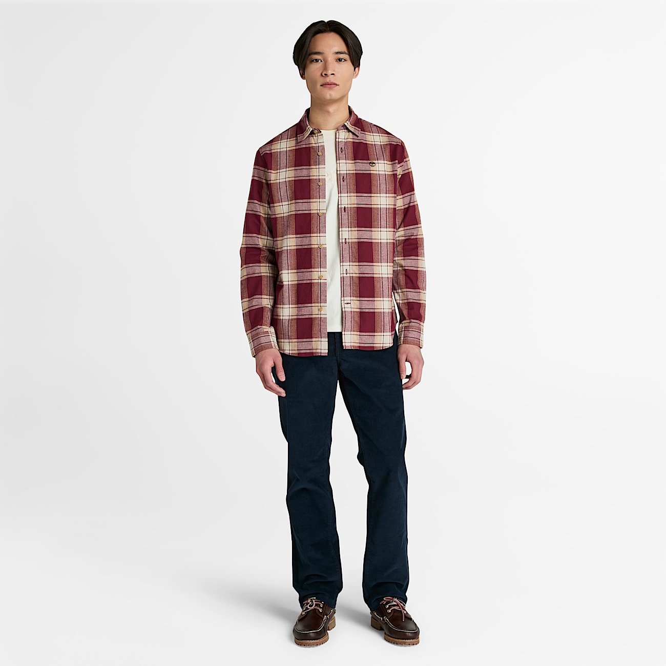 Mens Herringbone Flannel Check Shirt TBL Burgundy ALT1