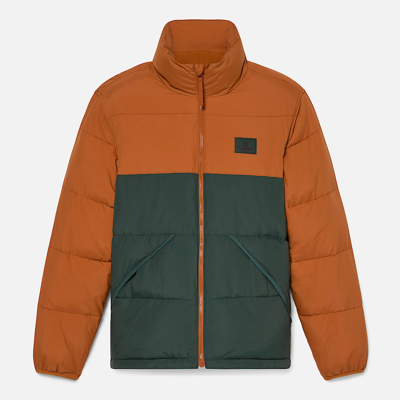 Insulated Puffer Jacket TBL Leather BrownDark Forest Green HERO