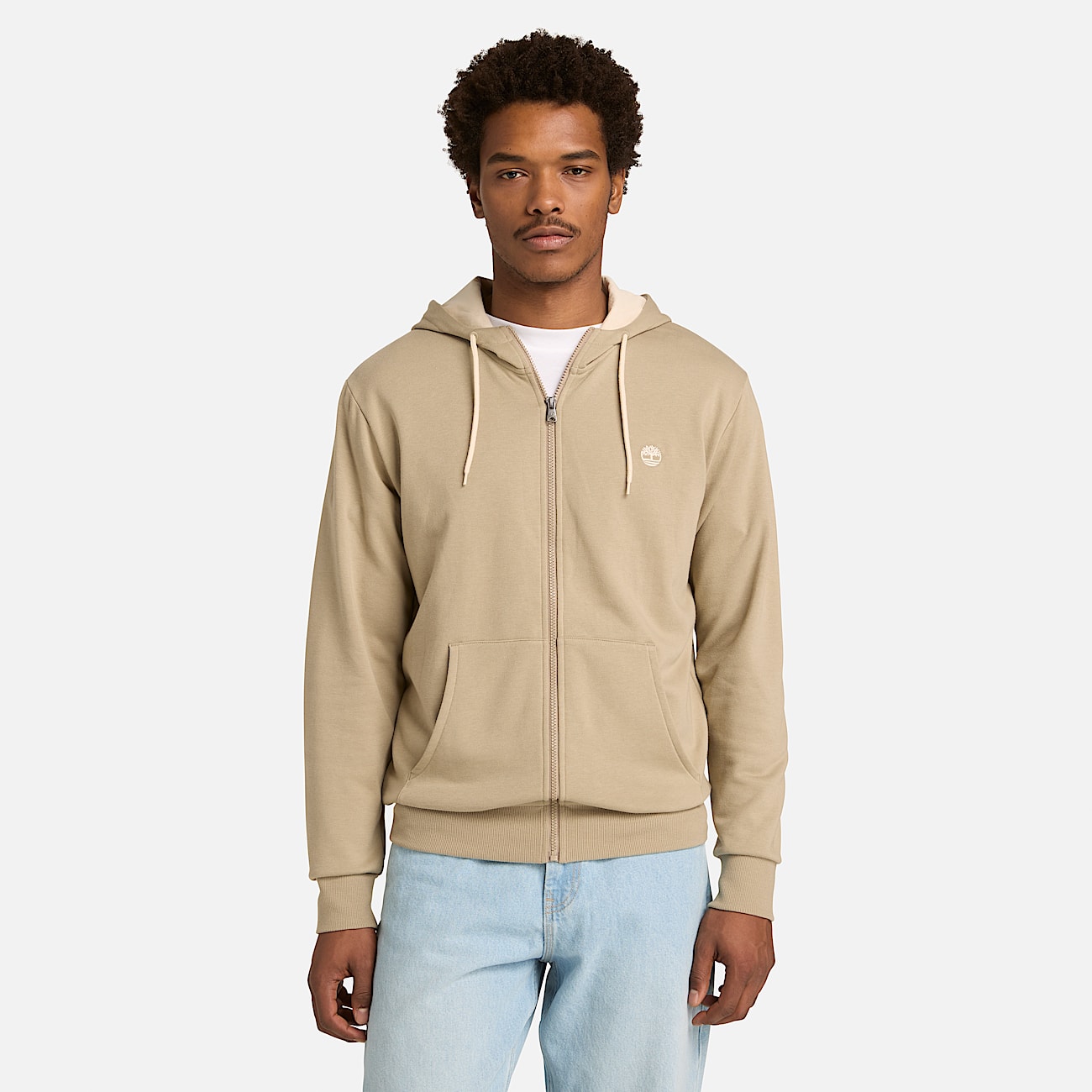 Mens Oyster River Chest Logo FullZip Hoodie TBL Greige ALT1