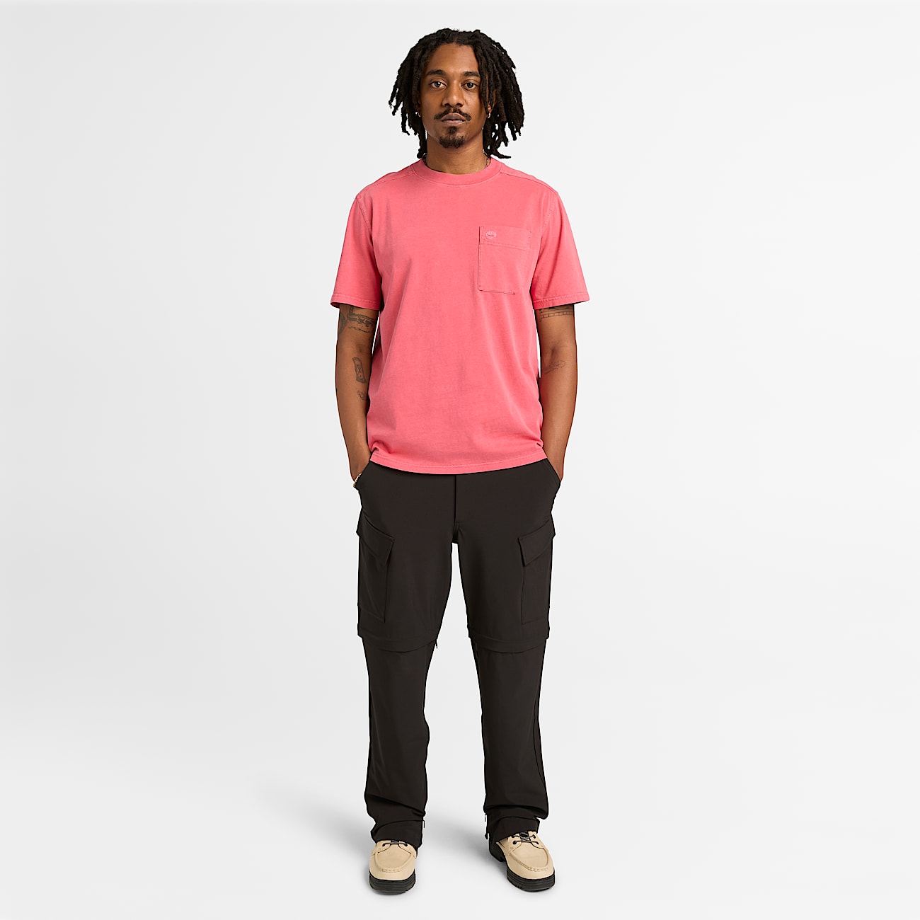 Mens Merrymack River Garment Dyed Chest Pocket TShirt TBL Berry Red ALT2