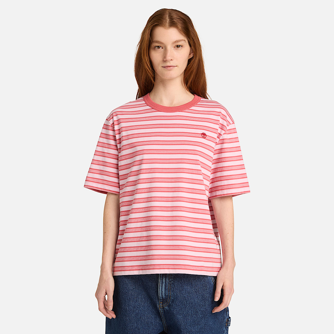 Womens Striped ShortSleeve TShirt TBL Mineral Red ALT1
