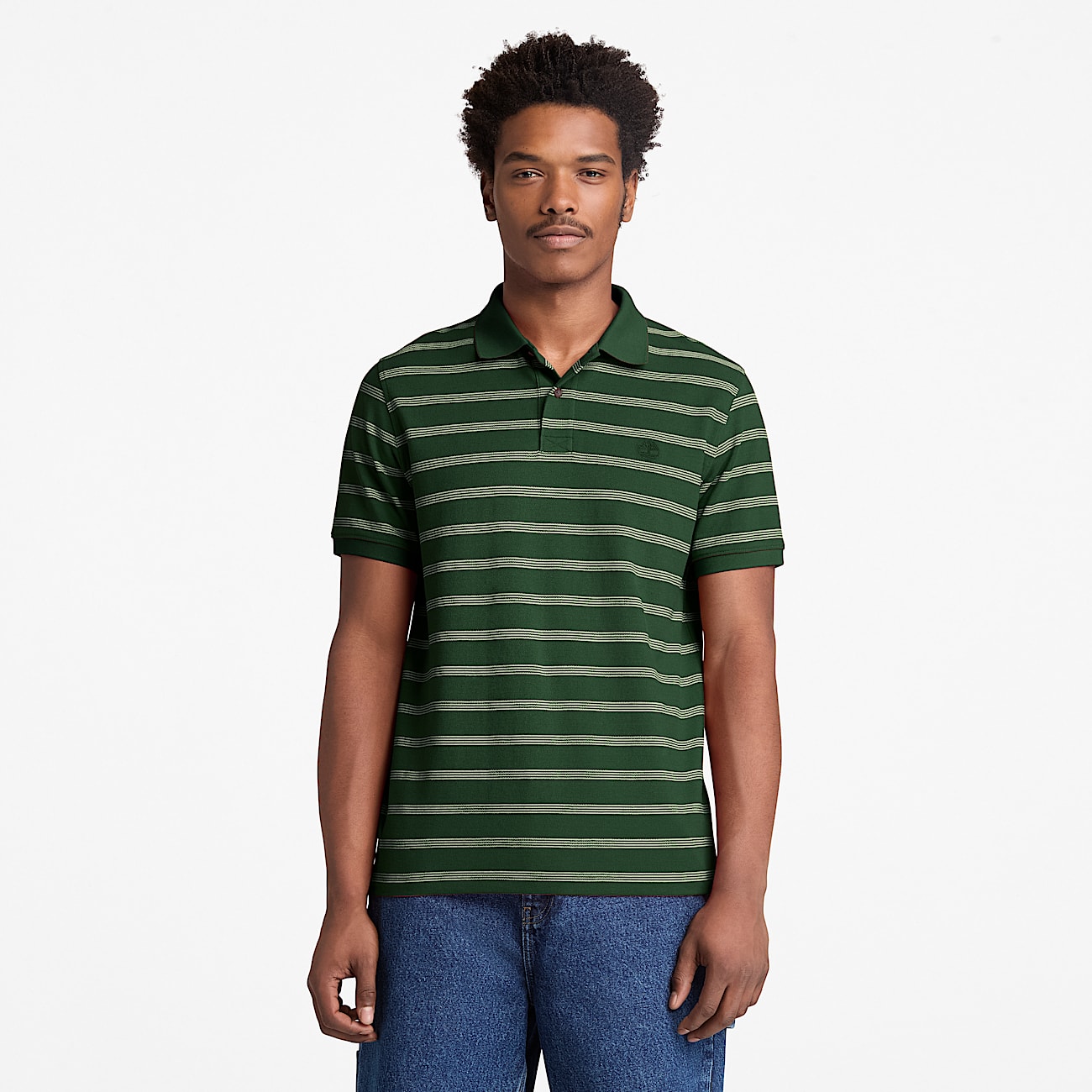 Mens Millers River Striped ShortSleeve Polo TBL Pine Needle ALT1