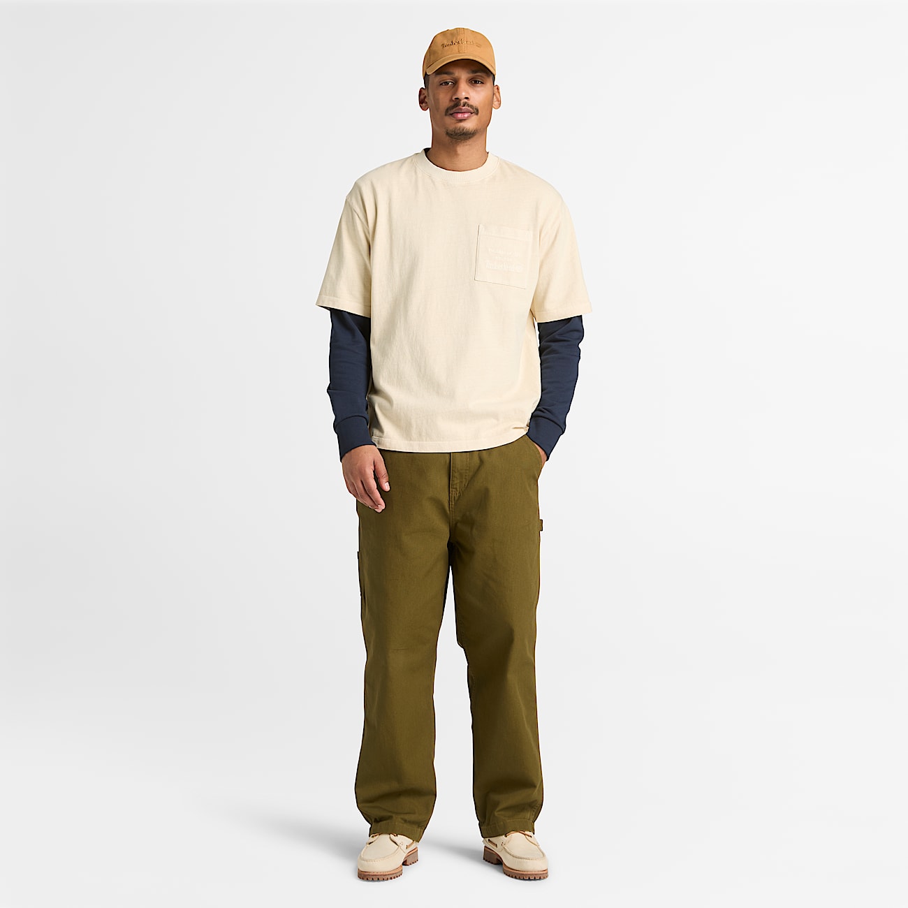 Playera con bolsillo en el pecho y tejido grueso para Hombre TBL Beige claro ALT2