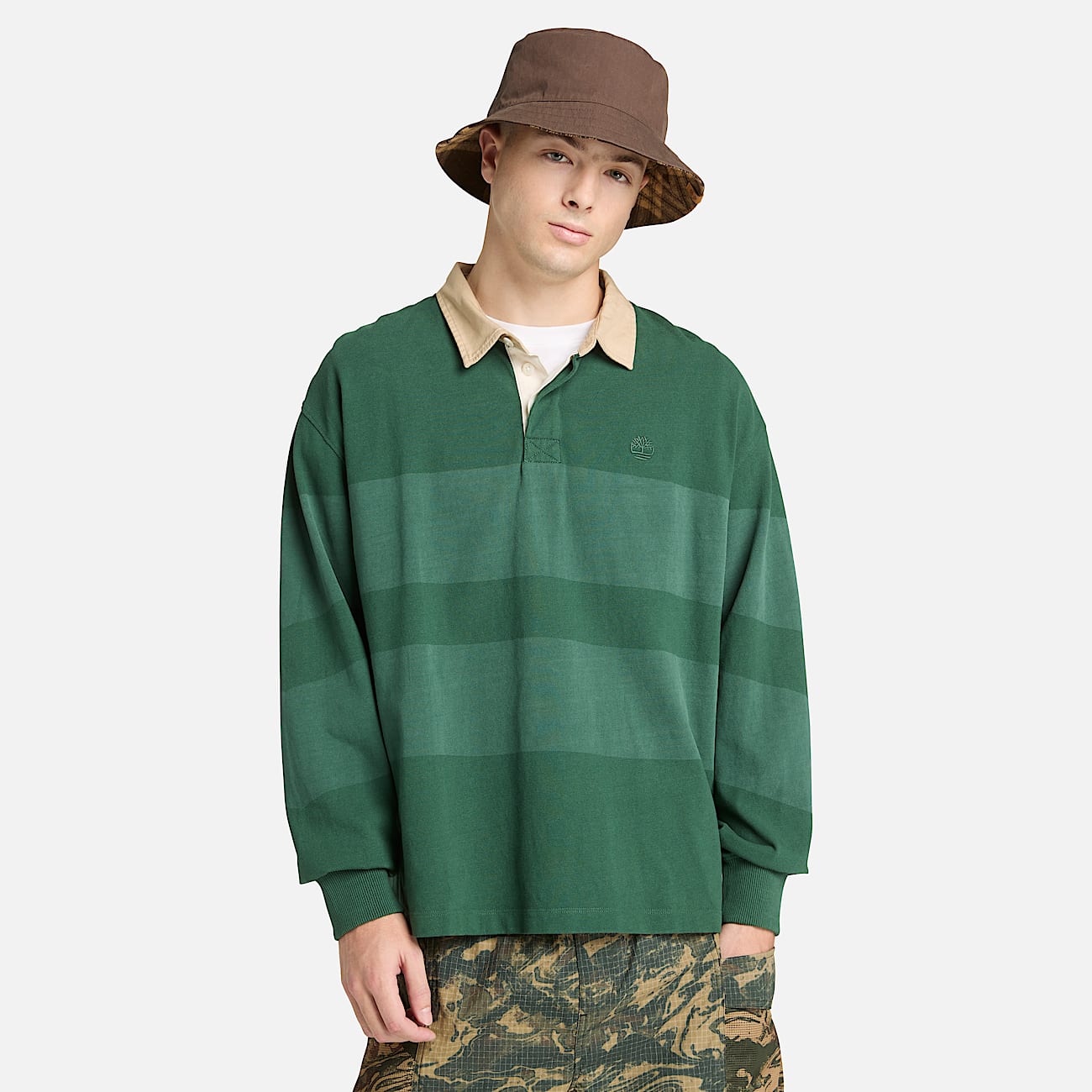 Striped LongSleeve Rugby Polo Shirt TBL Pine Green ALT3