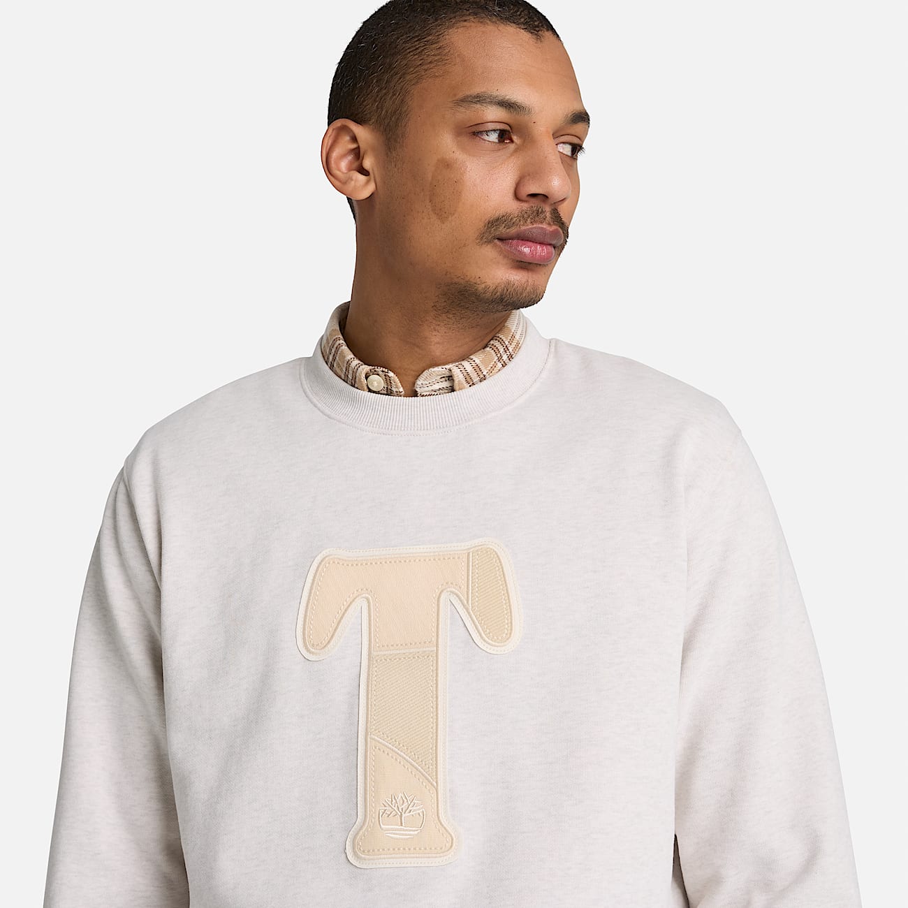 Mens Patchwork Crew Sweatshirt TBL Light Oatmeal Heather ALT3