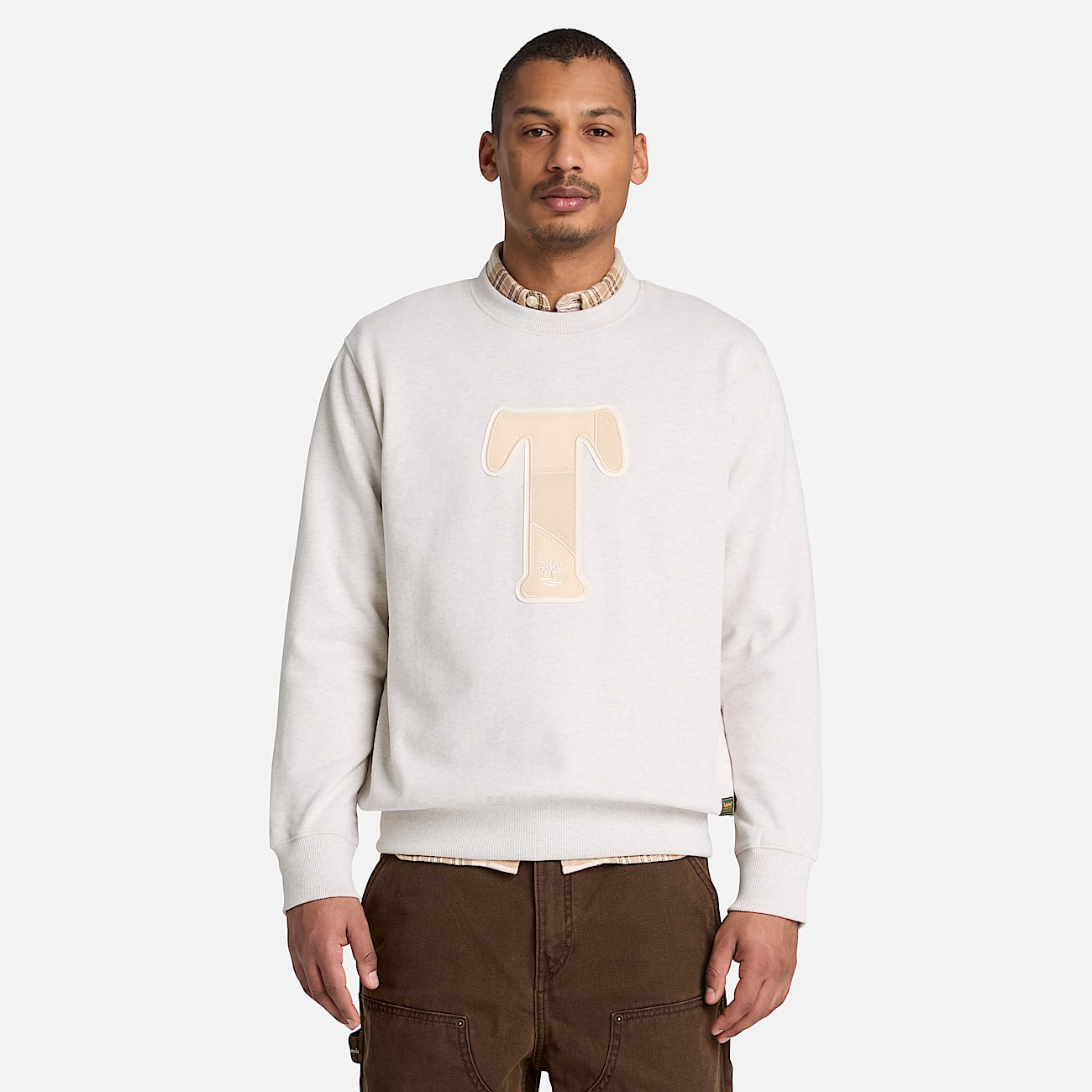 Mens Patchwork Crew Sweatshirt TBL Light Oatmeal Heather ALT1