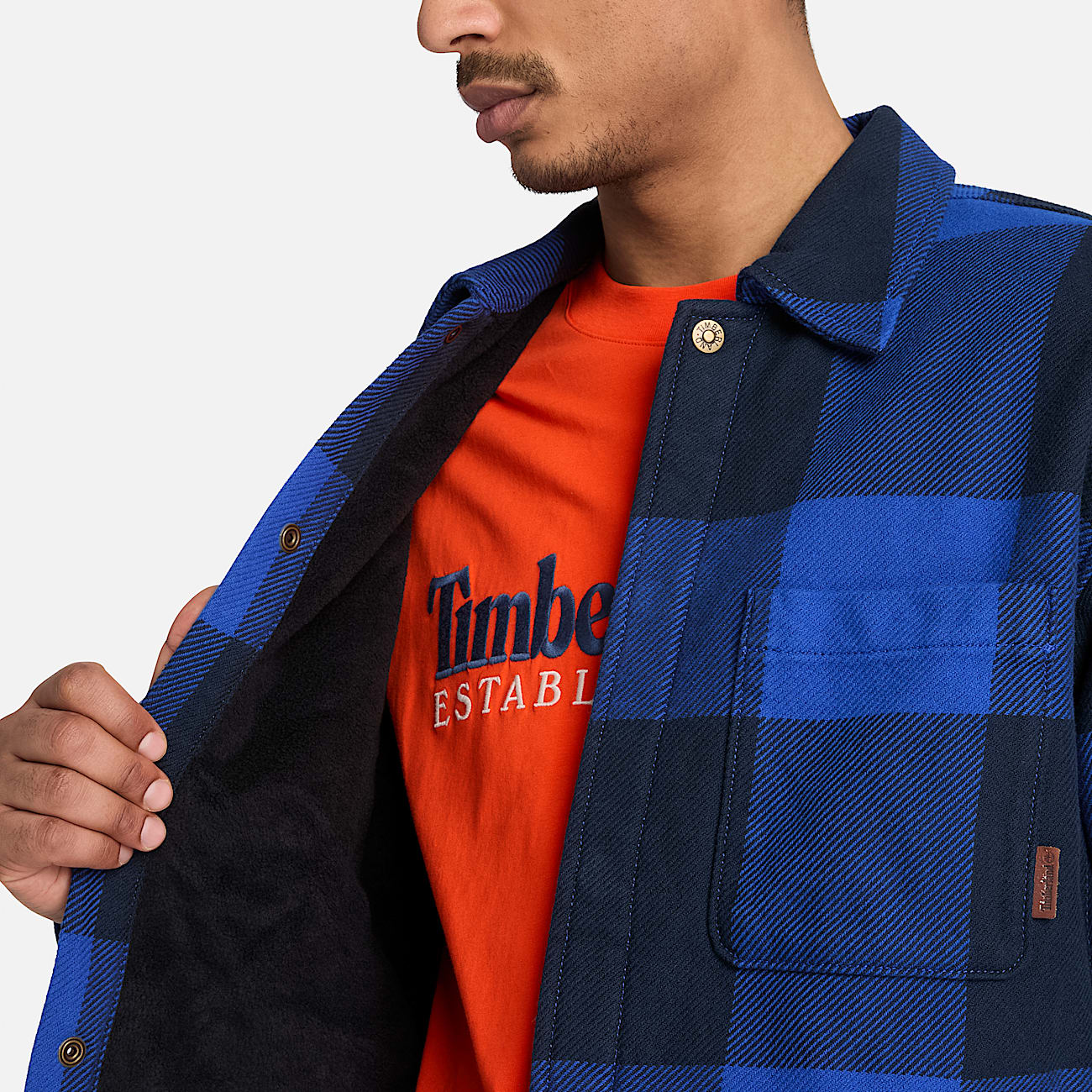 Mens FleeceLined Checkered Overshirt TBL Cobalt Blue ALT3