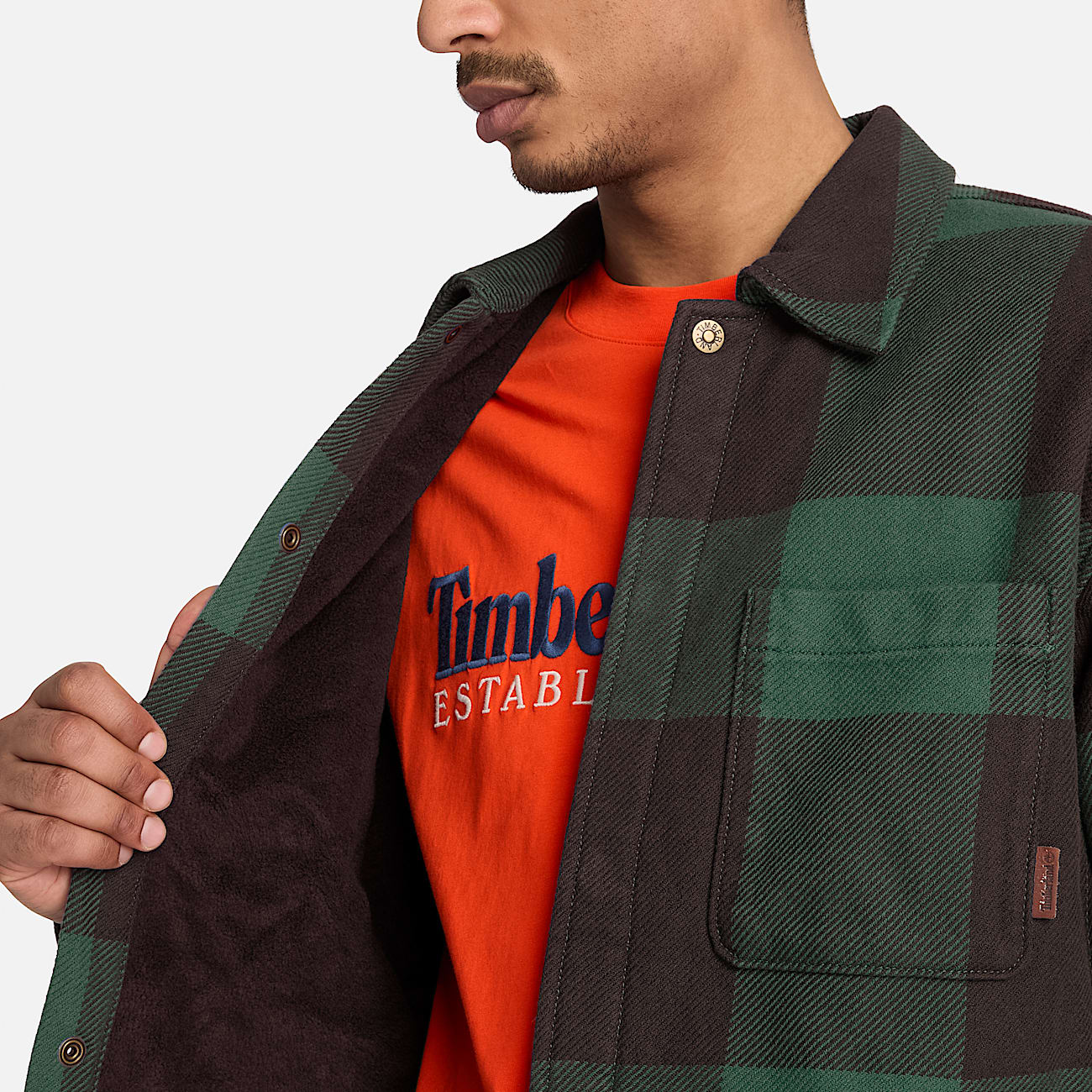 Mens FleeceLined Checkered Overshirt TBL Dark Brown ALT3