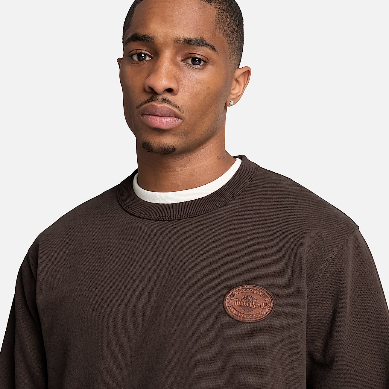 Mens Leather Patch Crew Sweatshirt TBL Dark Brown ALT3