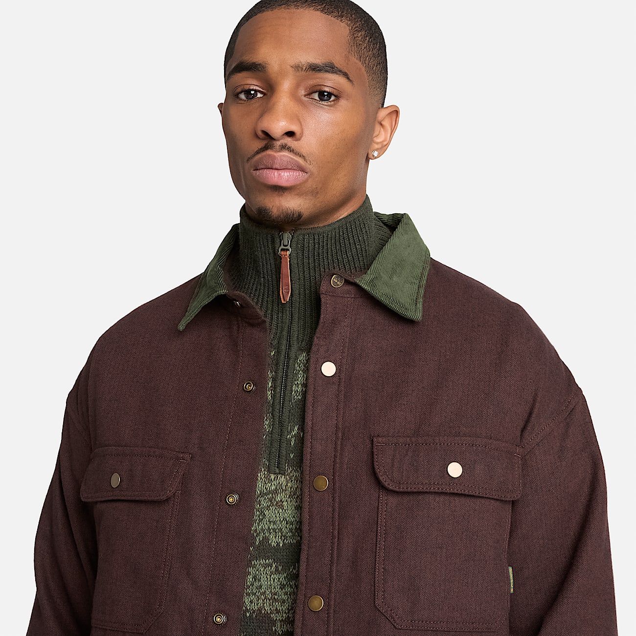 Mens Herringbone Overshirt TBL Chicory Coffee Brown ALT3