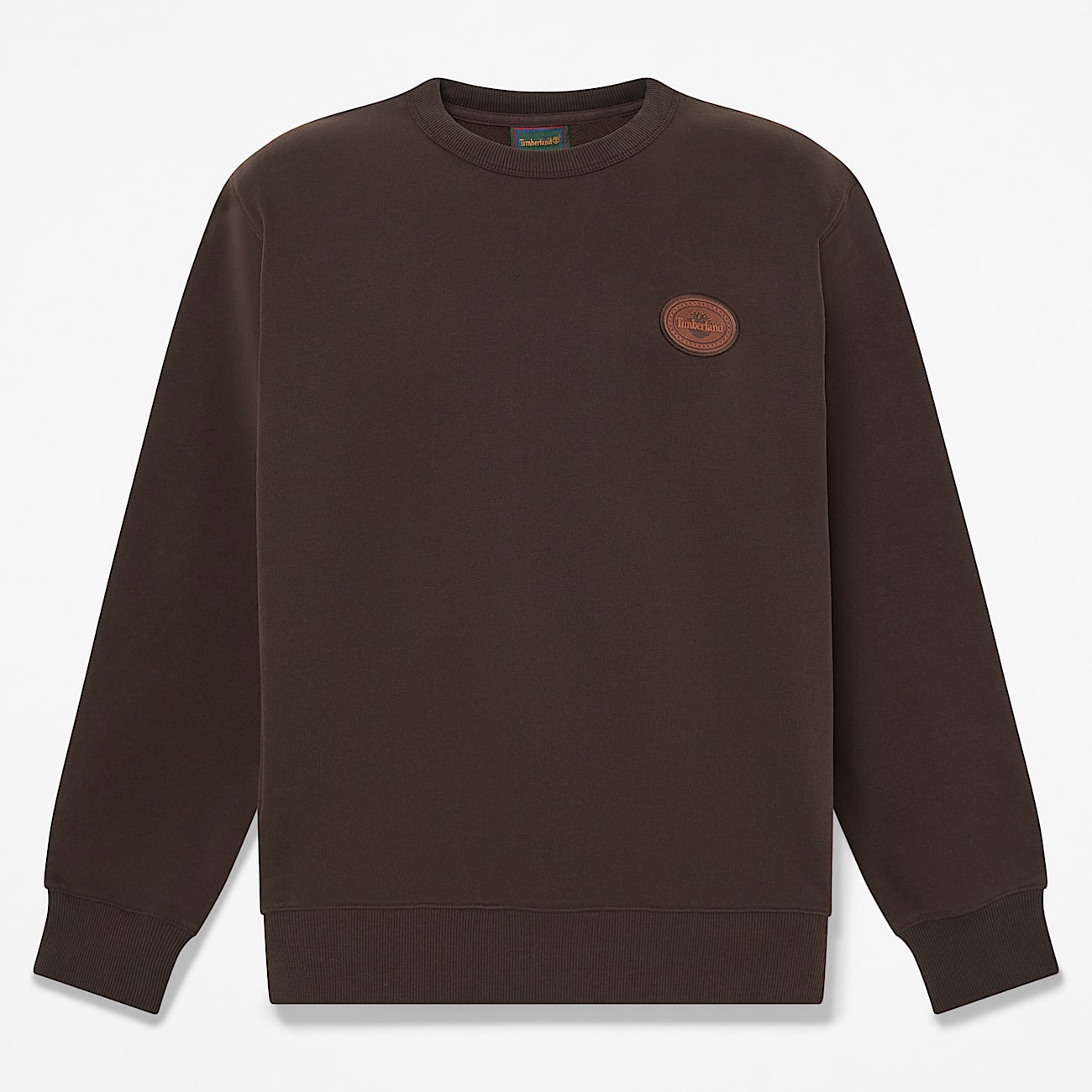 Mens Leather Patch Crew Sweatshirt TBL Dark Brown HERO