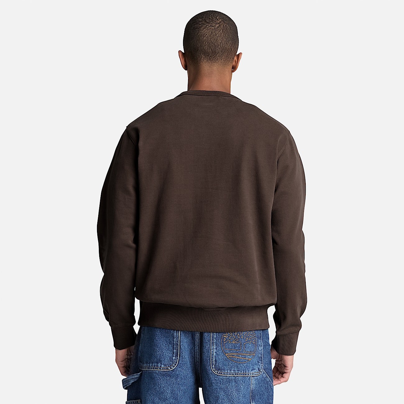 Mens Leather Patch Crew Sweatshirt TBL Dark Brown ALT8