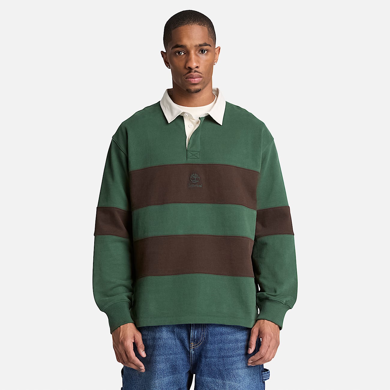 Mens Rugby Polo Sweatshirt TBL GreenBrown Stripe ALT1