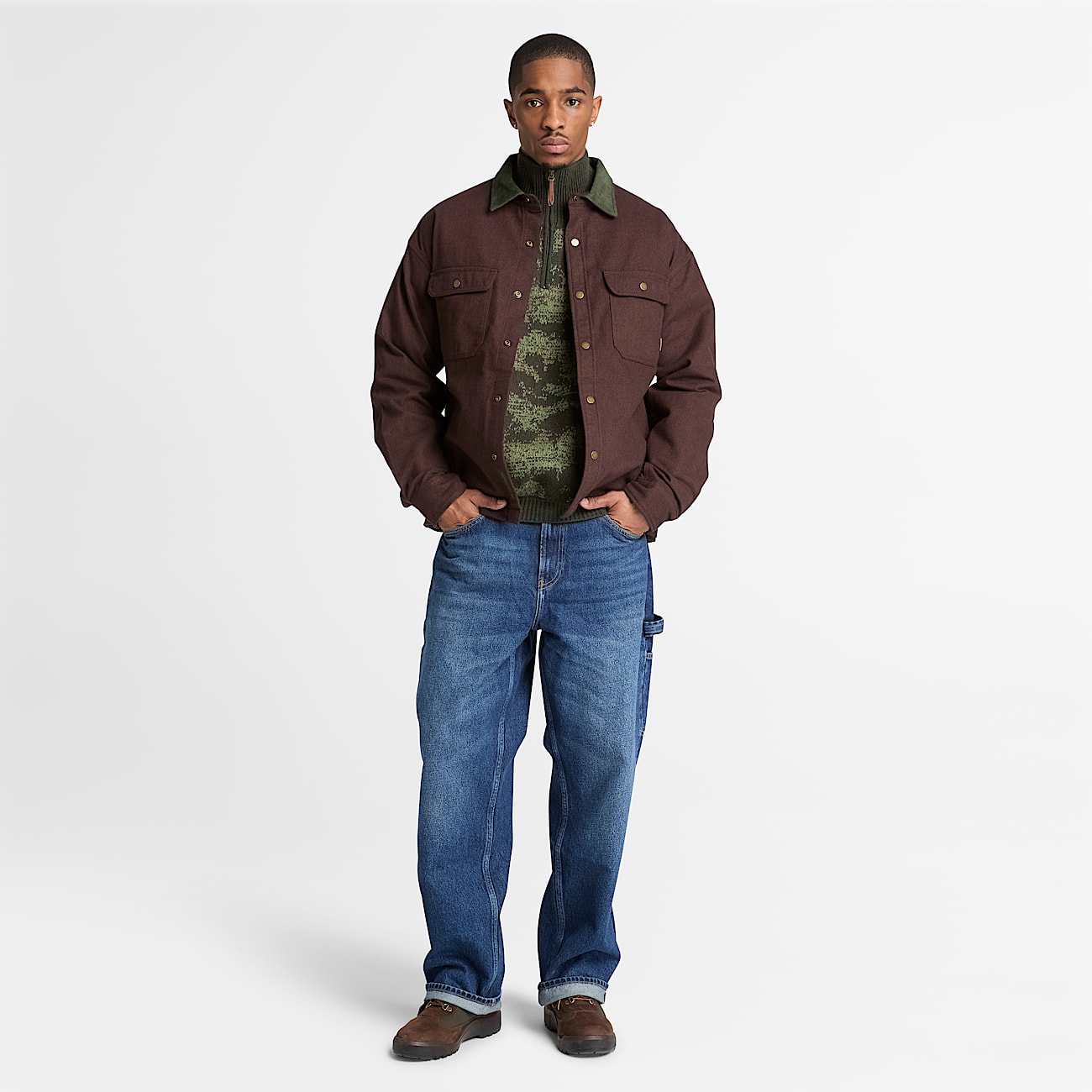 Mens Herringbone Overshirt TBL Chicory Coffee Brown ALT2
