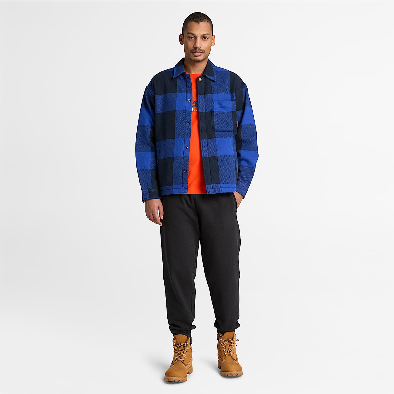 Mens FleeceLined Checkered Overshirt TBL Cobalt Blue ALT2